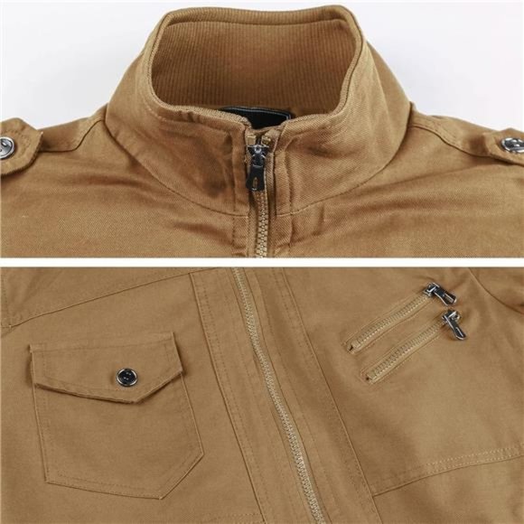 Men Military Jacket Cotton Utility Coat Cargo Bomber Stand Collar Multi-Pocket - Picture 4 of 6